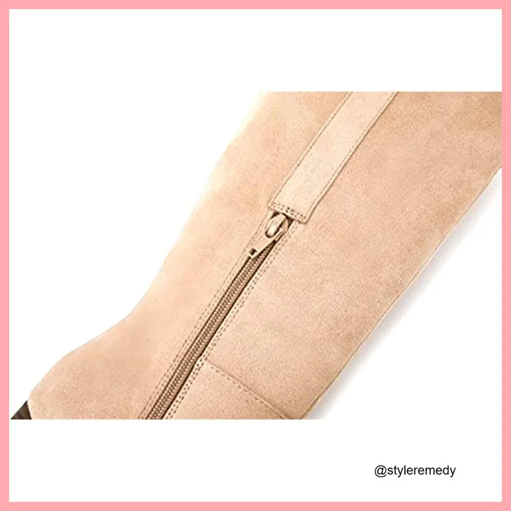 Faux Suede Over The Knee Thigh High Boots Pointed Toe Block Heel
